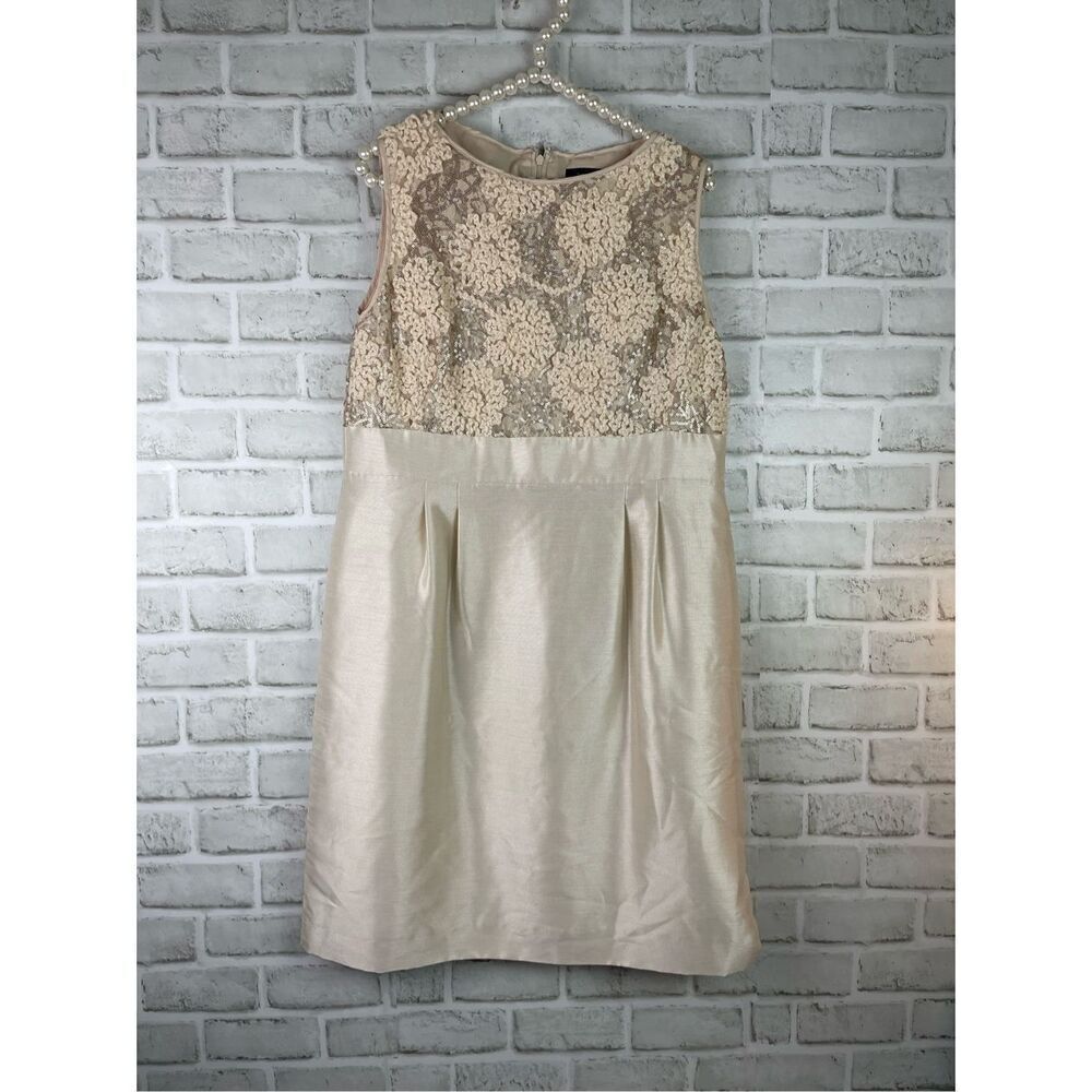 Tahari Arthur S Levine Women's Beige Sleeveless Sheath Dress Size 14 Cocktail
